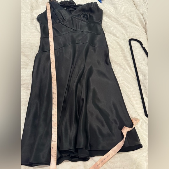 Cache Black Satin fit and flare halter Dress gold embellishment flattering - Picture 7 of 9